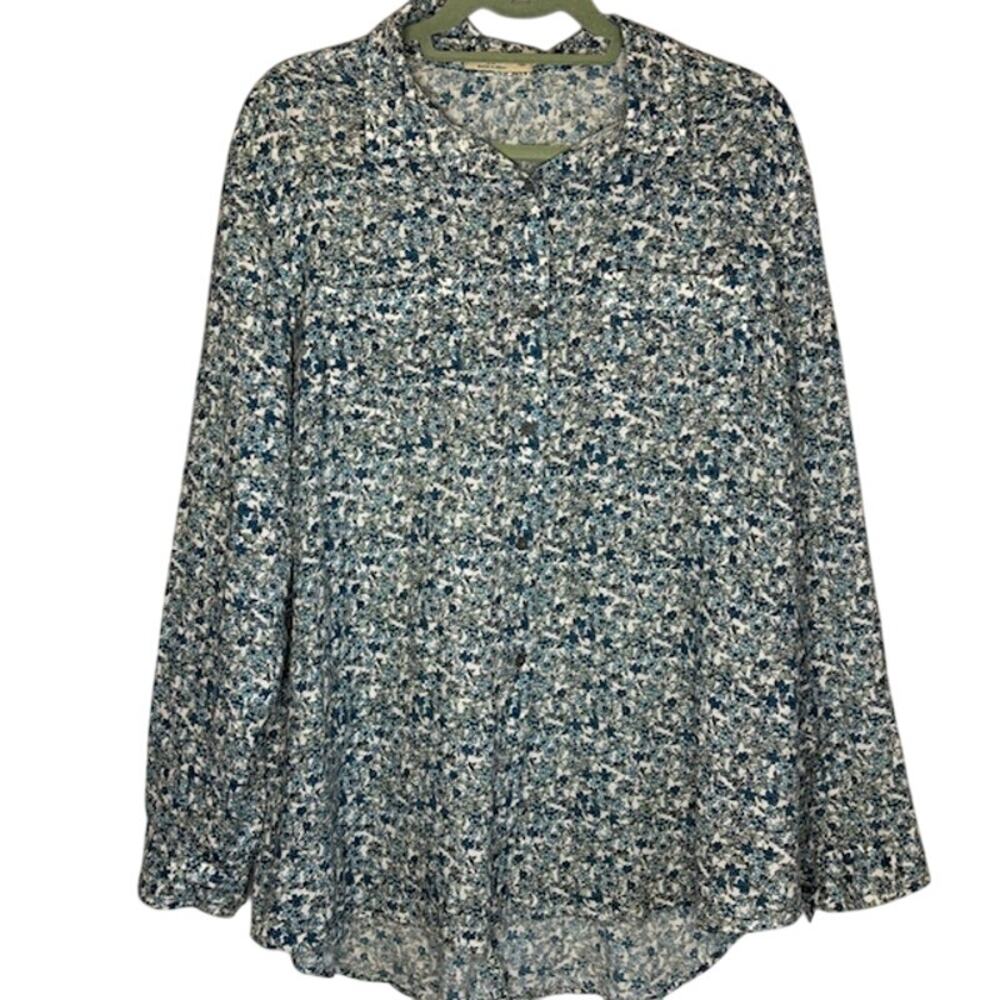 Women's Foral Cotton Blouse‎ Ruff Hewn Size 2X Button Down Garden Cottage Core